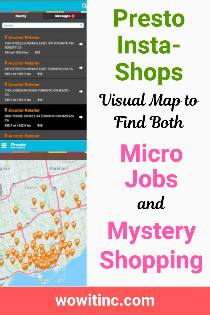 Presto insta-shops map for micro jobs mystery shopping