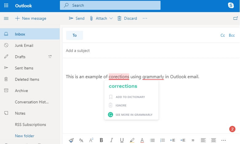 Grammarly in Outlook 2